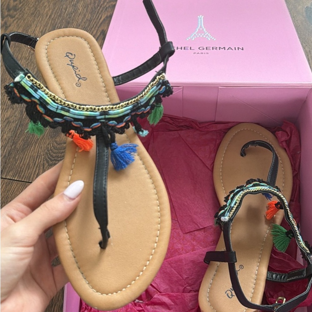 Black Sandals with Colorful Tassels